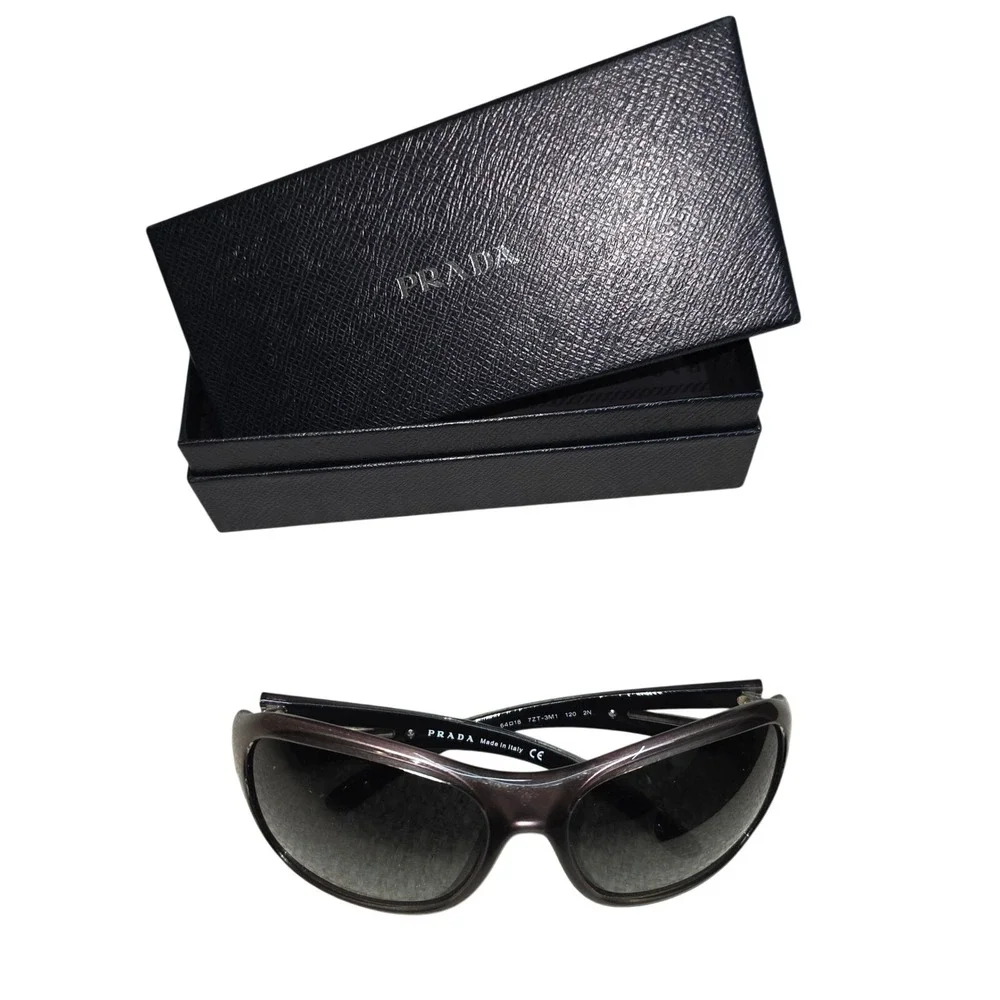 Prada SPR 15L Sunglasses Bronze Wrap Frame Grey Gradient Lens Italy 64-18-120